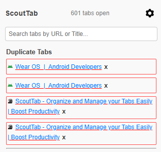 ScoutTab duplicate tab finder feature
