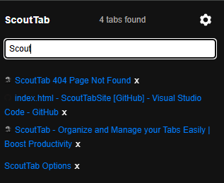 ScoutTab search functionality for browser tabs